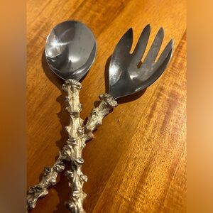 Coral Stem Salad Servers set of spoon and fork